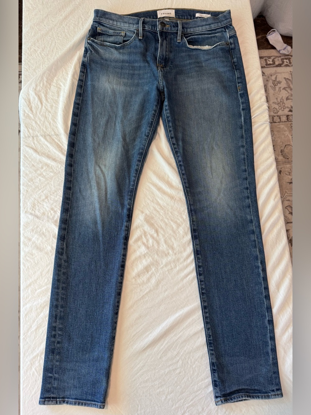 FRAME L’Homme Slim Men’s Jeans Size 32 Medium Blue Wash Stretch Denim
